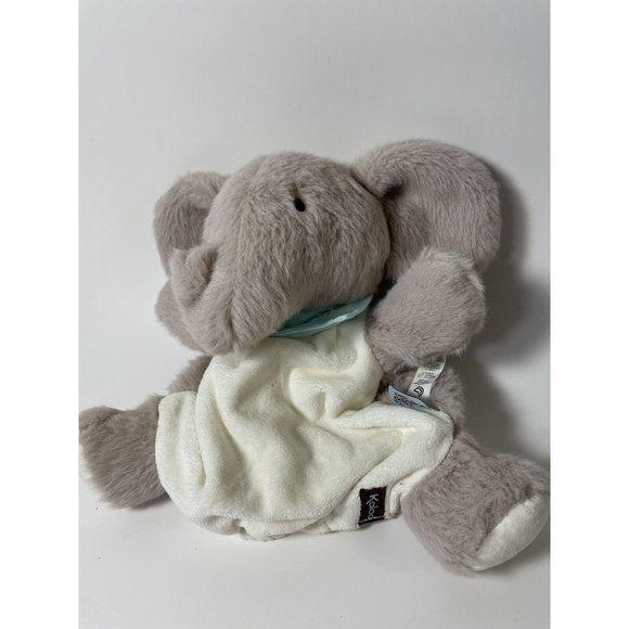 Kaloo Elephant Puppet Plush 11" Grey and white with light blue bandana - Picture 3 of 11